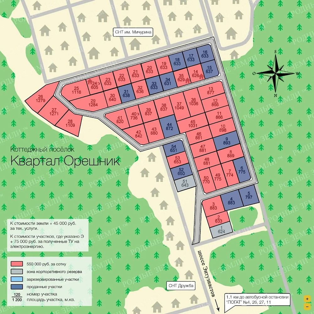 План поселка Квартал Орешник