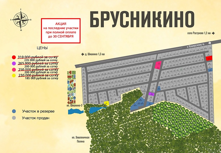 План и цены КП Брусникино